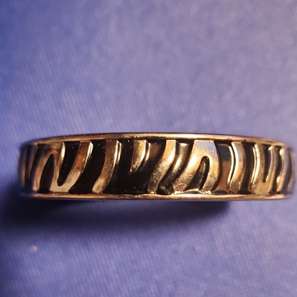Silver and Black Zebra Pattern Cuff Bracelet, Measures 3 Inches